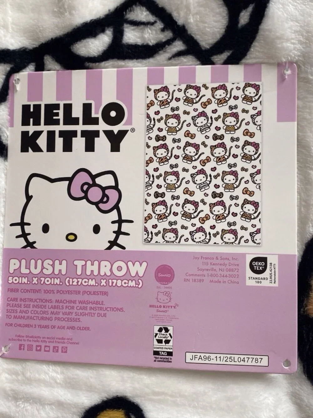 Hello Kitty Animal Print Soft Throw Blanket 50” X 70” Tiger Zebra Cheetah NEW